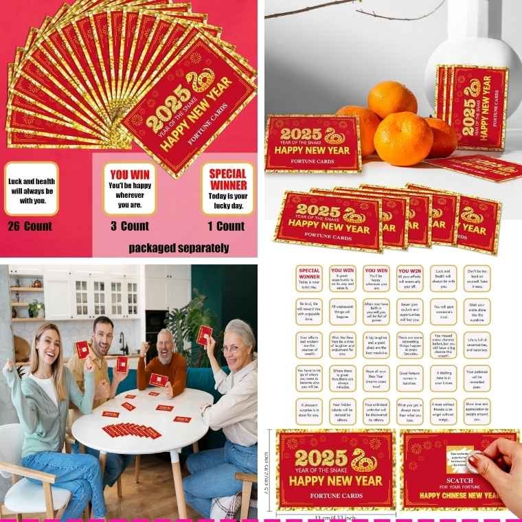 Ellzk 30 Count Chinese New Year 2025 Scratch-Off Fortune Cards
