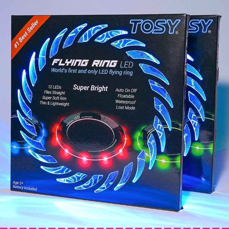 TOSY Flying Ring is a vibrant, multi-color RGB Frisbee with 16 million color options and 12 LEDs