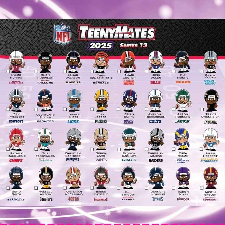 Teenymates 2024 NFL Party Animal Series | Blind Bags Gift Set (4-Pack) - 8 Figures and 8 Puzzle Pieces