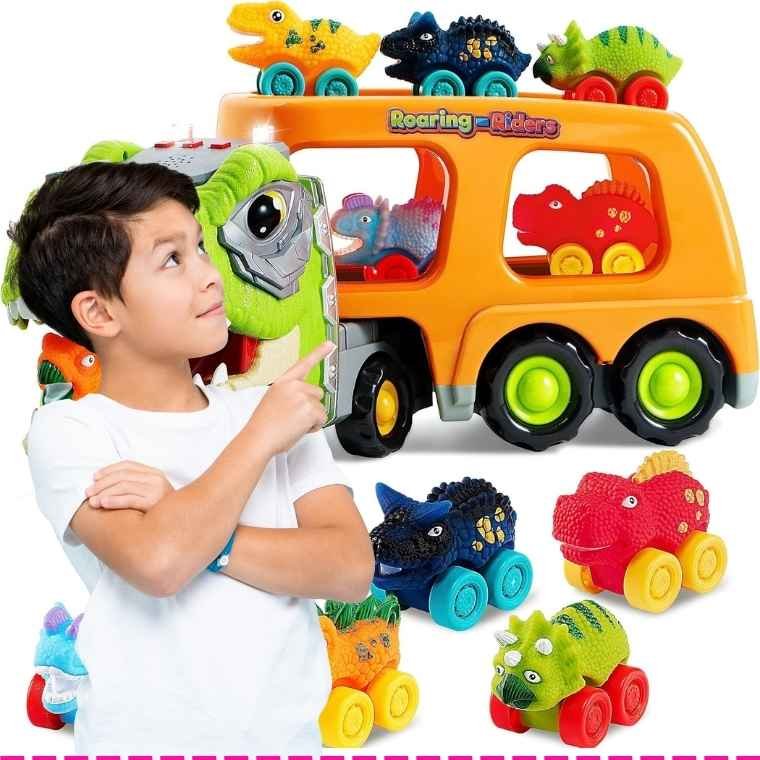 JOYIN Dinosaur Truck Toy is a thrilling car carrier for kids aged 3-5