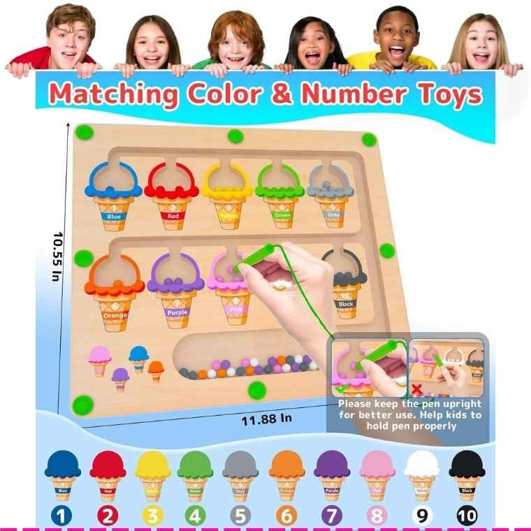 Magnetic Color & Number Maze is a Montessori-inspired wooden