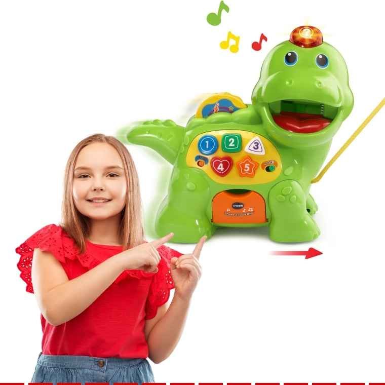 VTech Chomp and Count Dino is an interactive green dinosaur toy